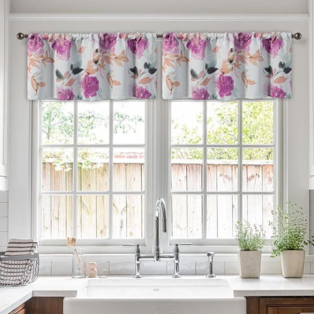 2 Pack Floral Window Valance, 18 Inches Long Room Darkening Kitchen Window